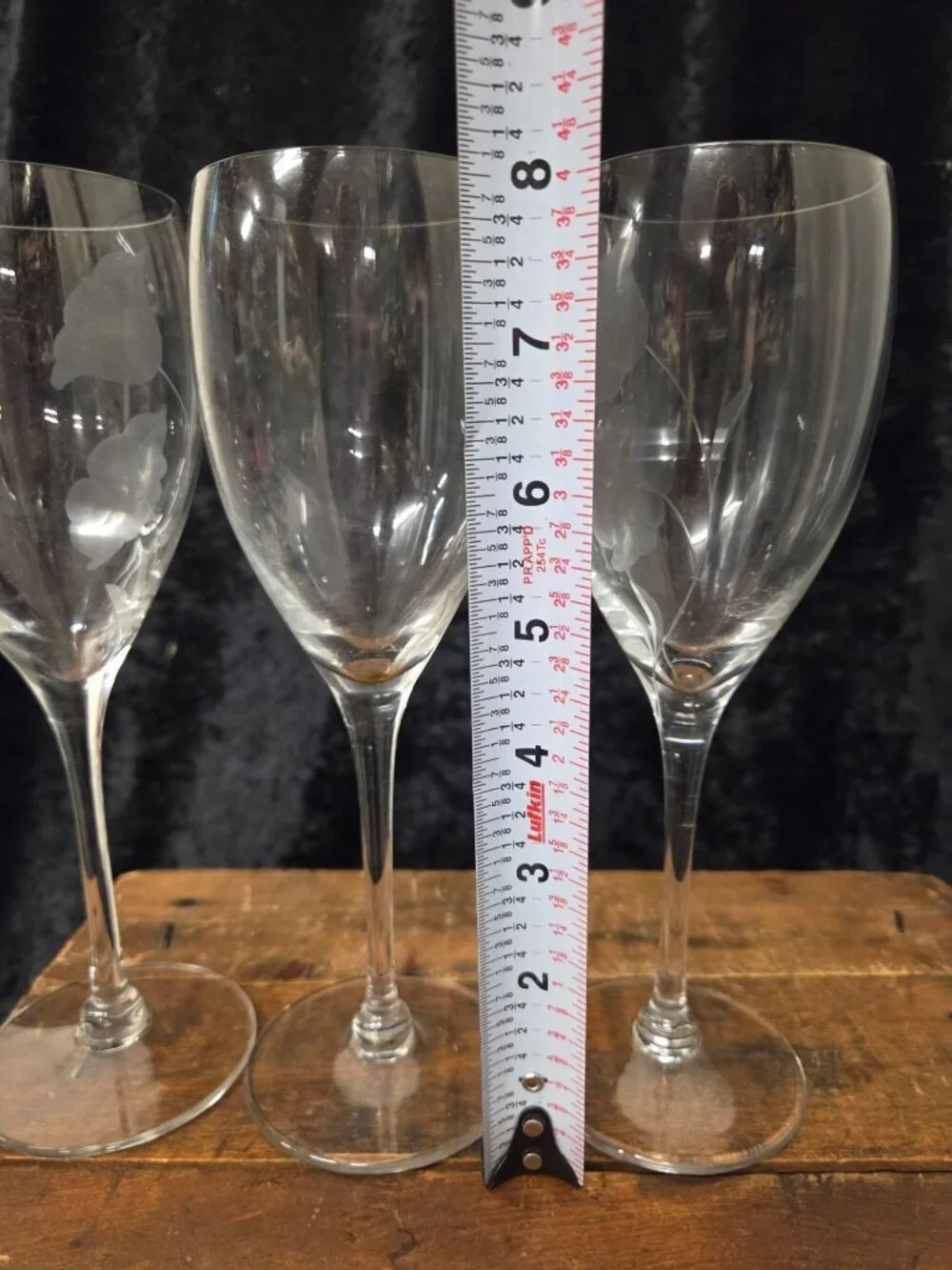 3 Clear Etched Tulip Floral Crystal Wine 8